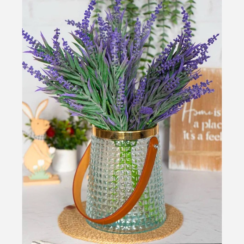 گلدان شیشه ای دسته چرمی