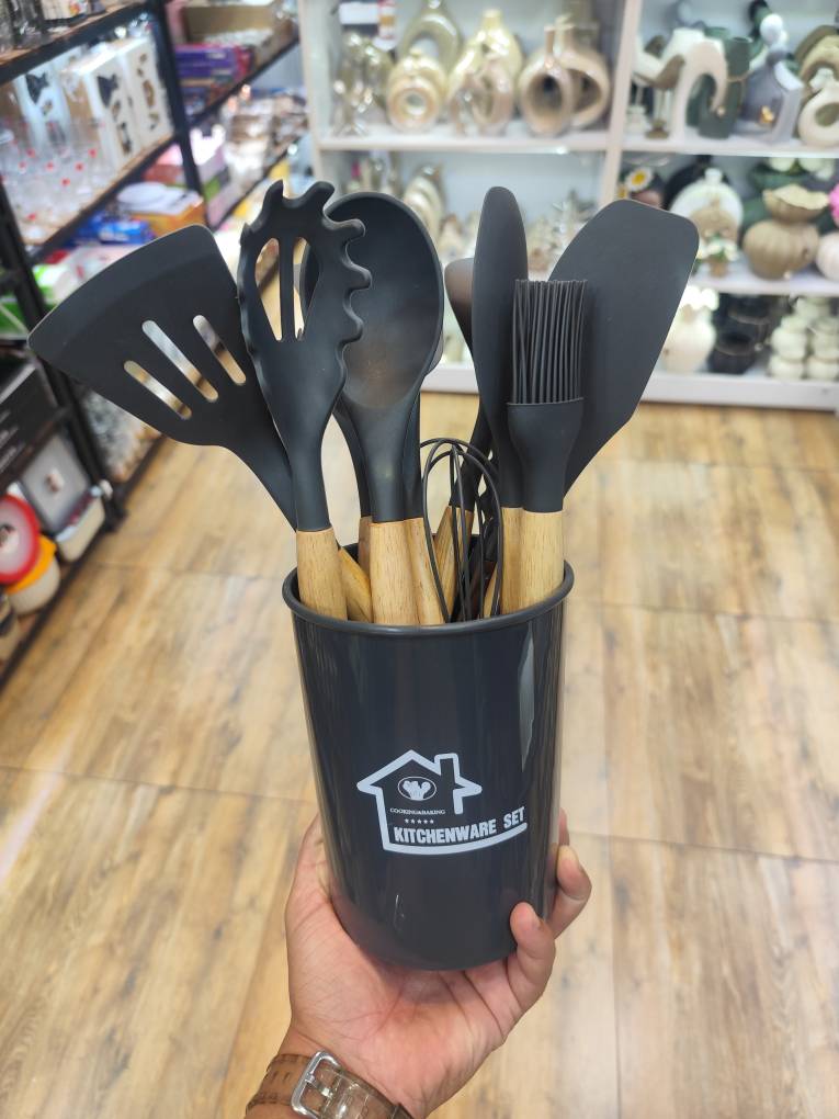 ست کفگیر و ملاقه سطل دار سیلیکونی